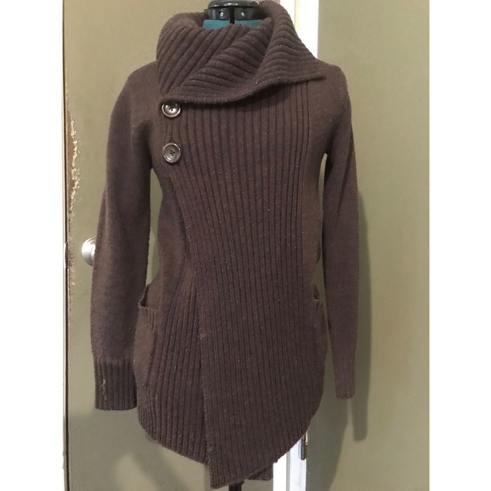 Brown cardigan asymmetrical button front